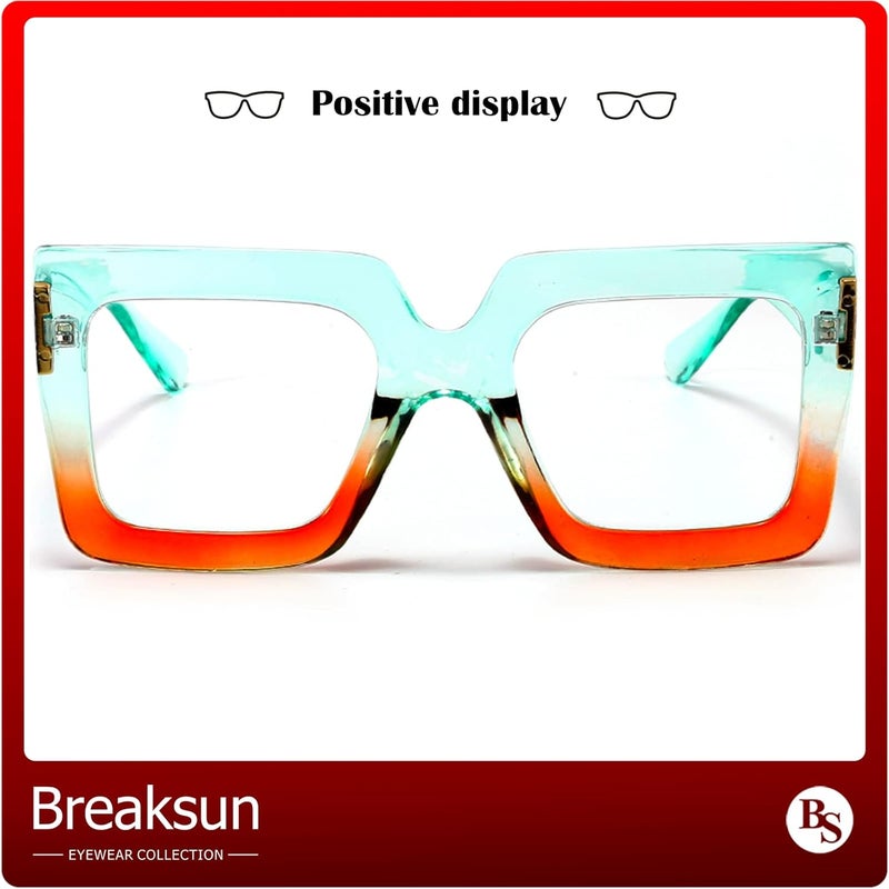 Breaksun Oversized Blue Light Glasses for Women Fashion Thick Square Computer Eyewear Non-Prescription Black Glasses (Green Orange) - Image 2
